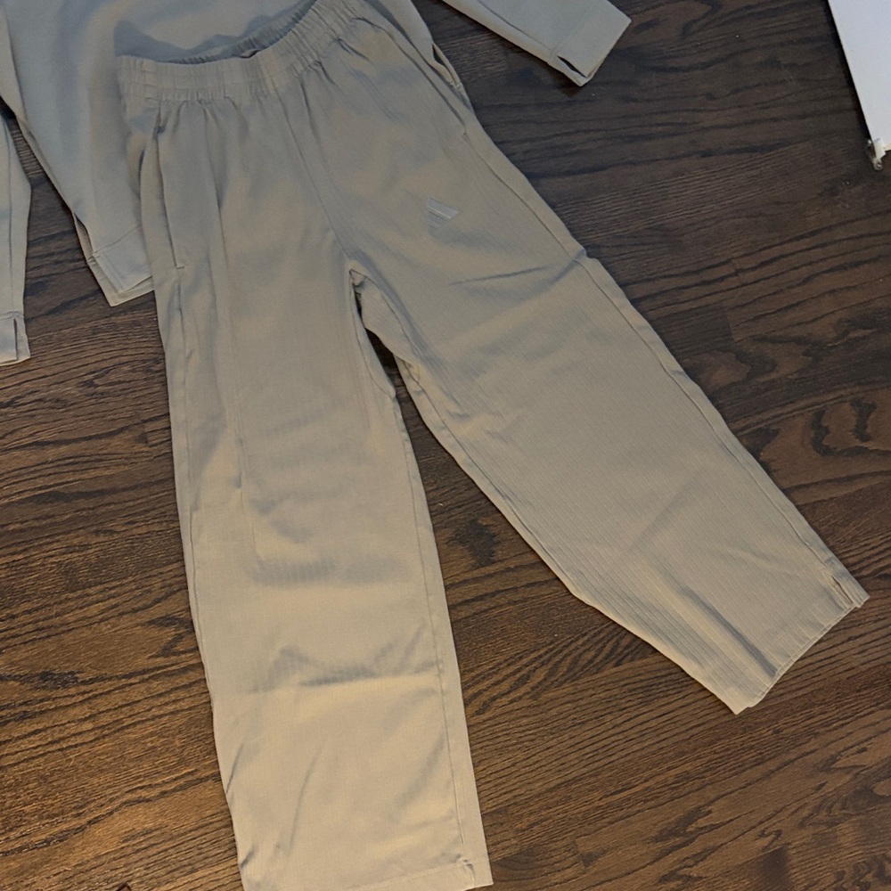 Adidas Beige Track Suit Ribbed Set